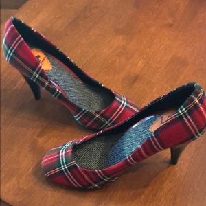 Red tartan heels